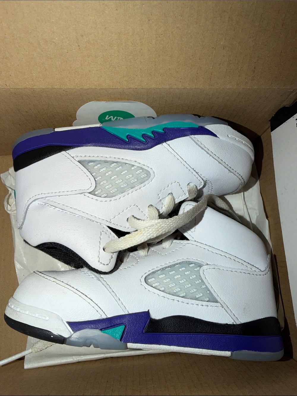 Jordan Kids White Sneakers with Purple & Teal Accents